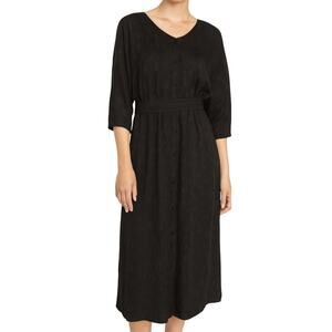 & Other Stories Black Burnout Silk Bracelet Sleeve Belted Midi Dress sz 36 / S